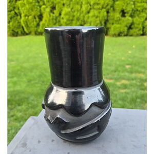 Santa Clara Pueblo Blackware Pottery Signed Madeline T. 7.2" Avanyu Excellent